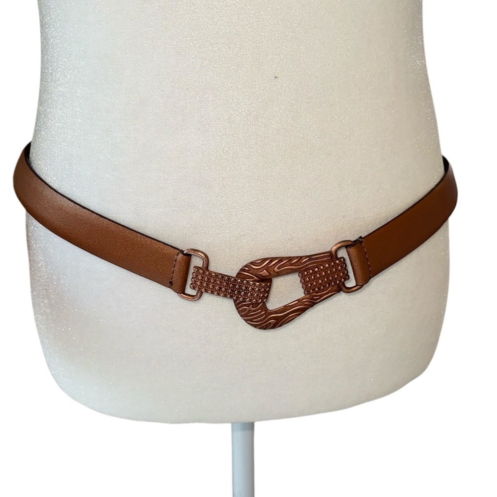 Chico's Sm/Med (38 Waist) Rose Gold Metallic Genuine Leather Belt